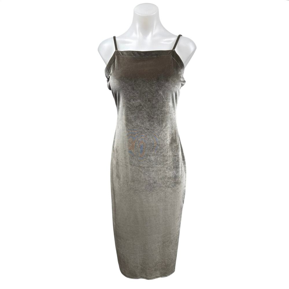 Chaser Gray Velvet Velour Sleeveless Cami Camisole Midi Bodycon Tank Dress Sz M